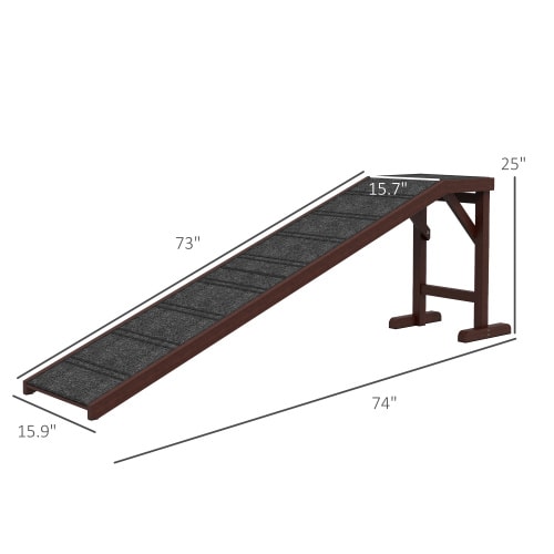 PawHut Dog Ramp For Bed, Pet Ramp For Dogs With Non-Slip Carpet And Top Platform, 74 X 16 X 25, Brown view 7