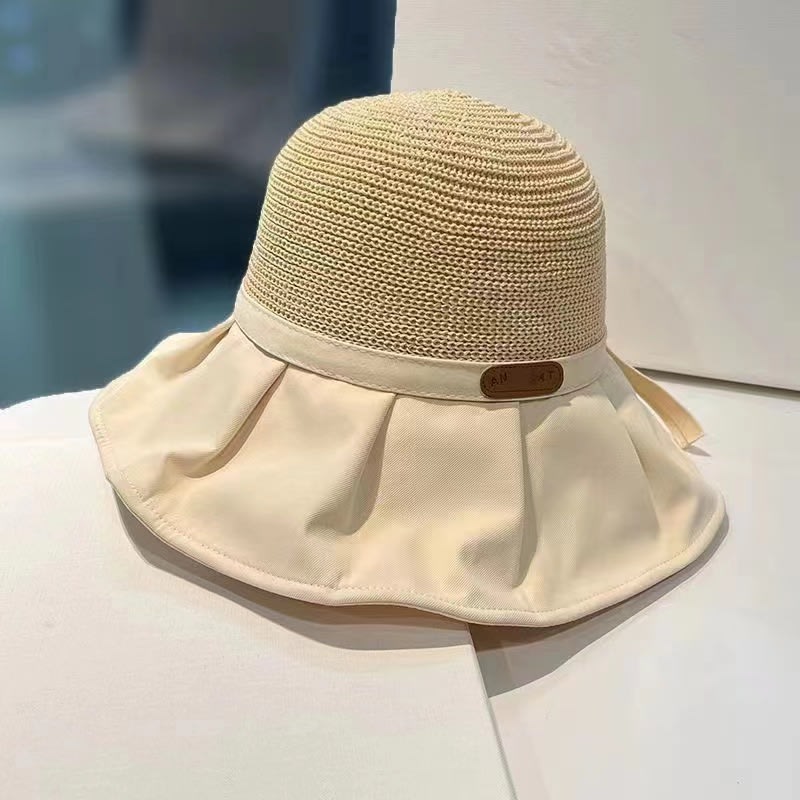 Bow Fisherman Hat Summer Straw Sunhat With Large Brim Anti-UV Sunshade And Face Protection Hat Outdoor view 2
