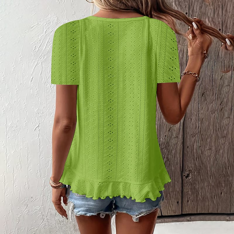 Women's Ruffle Hem Short Sleeve T-Shirt Casual Summer Crew Neck Blouses Top view 6