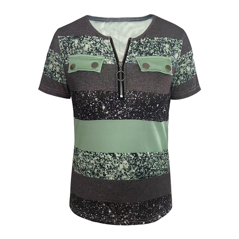 Women's Color Block Zipper T-Shirt, Casual Short Sleeve Summer Top view 9