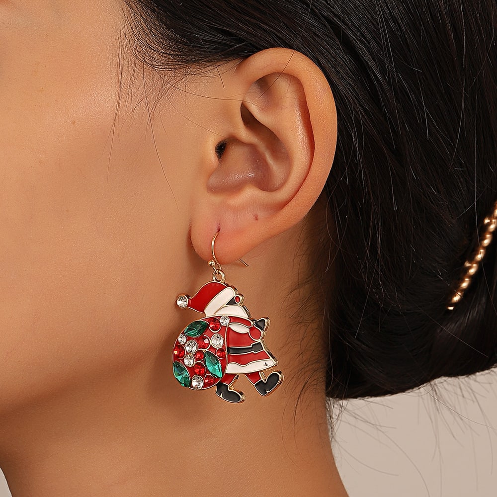 Personalized Cute Santa Claus Earrings With Colorful Rhinestones Ins Fashion Christmas Earrings For Women Jewelry view 3