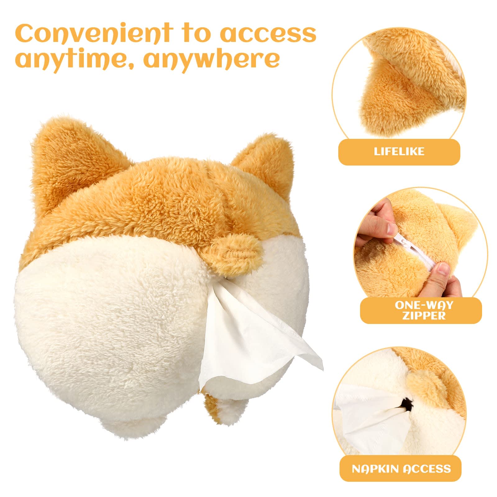 Tissue Box Cover Soft Adorable Corgi Butt Shaped Creative Storage Bag Hanging Pouch Tissue Box Wrapper For Car Home view 4
