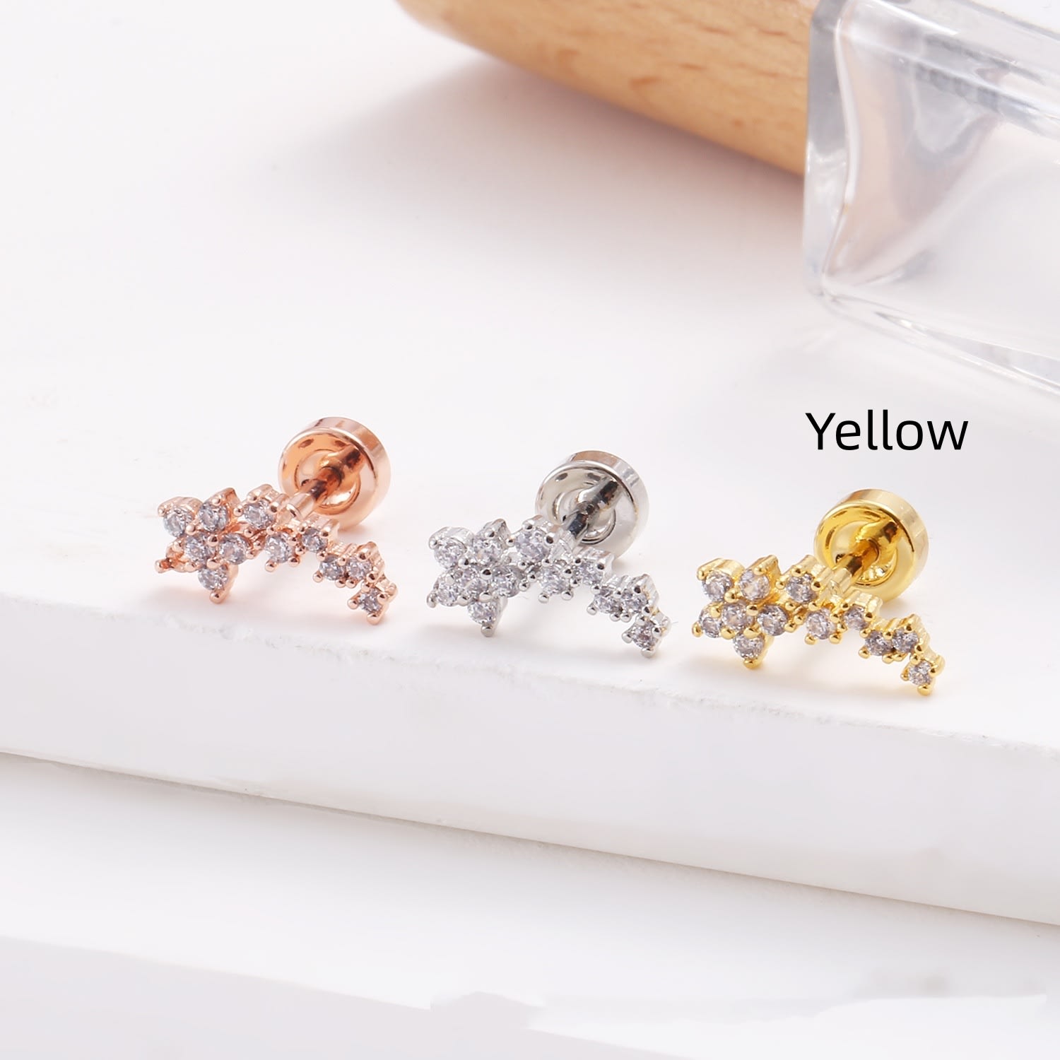 Stainless Steel Lip Studs With Heart-shaped Zircon Earrings view 4