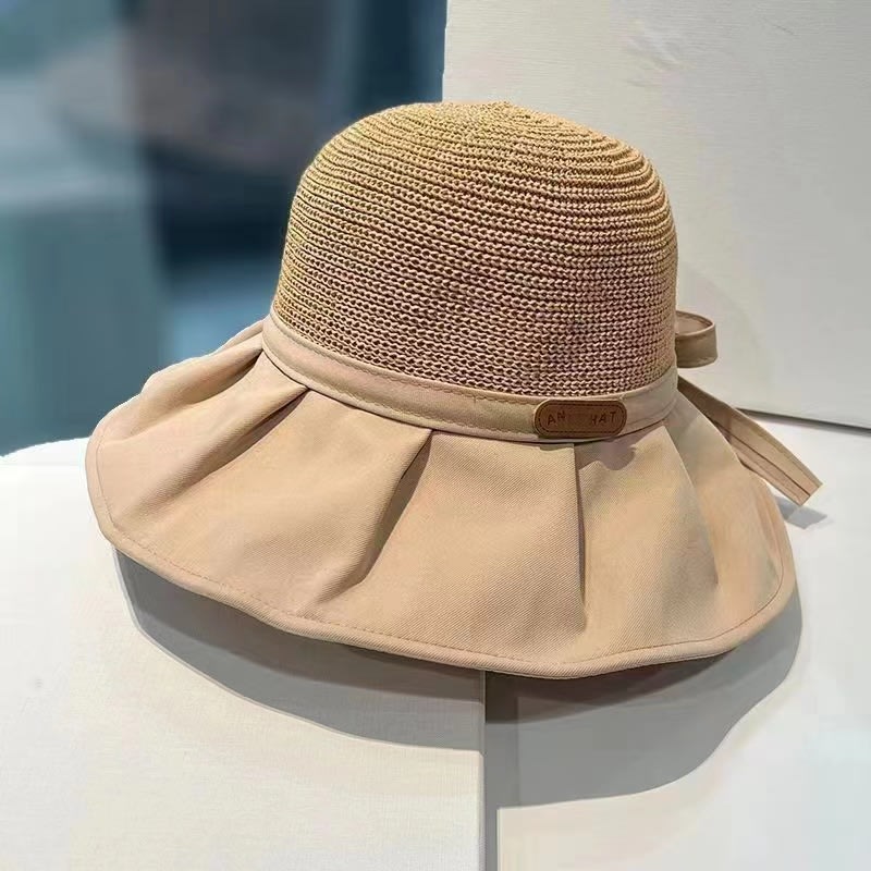 Bow Fisherman Hat Summer Straw Sunhat With Large Brim Anti-UV Sunshade And Face Protection Hat Outdoor view 6
