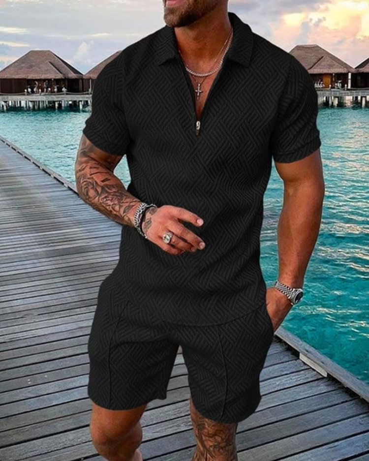 New Men's Summer Short Sleeve Shorts Casual Suit view 2