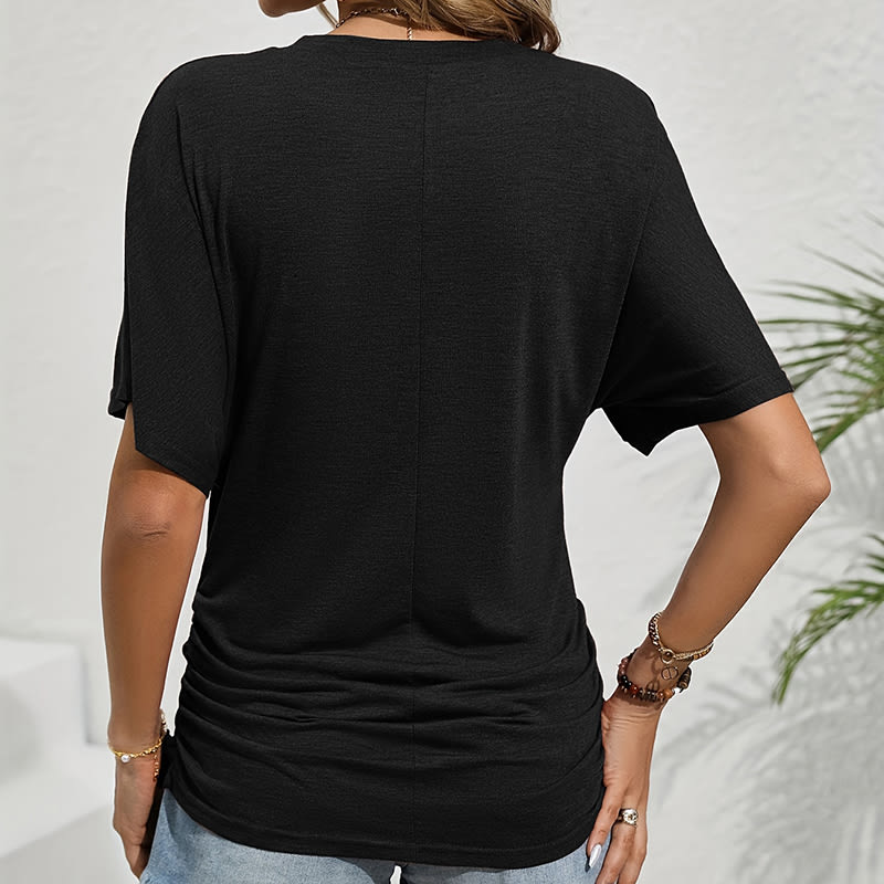 Women's Slim-Fit Ruched Short Sleeve T-Shirt Crewneck Casual Fitted Top view 15