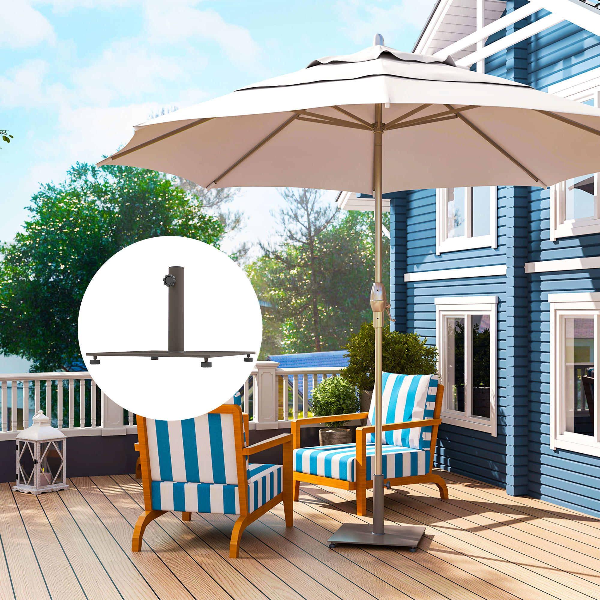 Square Patio Umbrella Base, 29 Lbs Metal Umbrella Stand Base With Adjustable Foot Pads, Heavy Duty Patio Umbrella Holder For 1.51.9 Umbrella Poles For Outdoor, Lawn, Poolside, Brown view 1