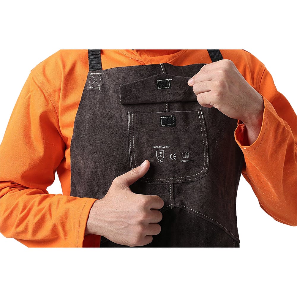 Brown Leather Breast Apron Wear Resistance Cut Insulation For Electric Welding Operation view 3