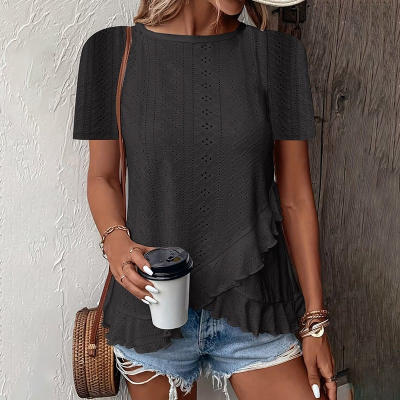 Women's Ruffle Hem Short Sleeve T-Shirt Casual Summer Crew Neck Blouses Top view 15