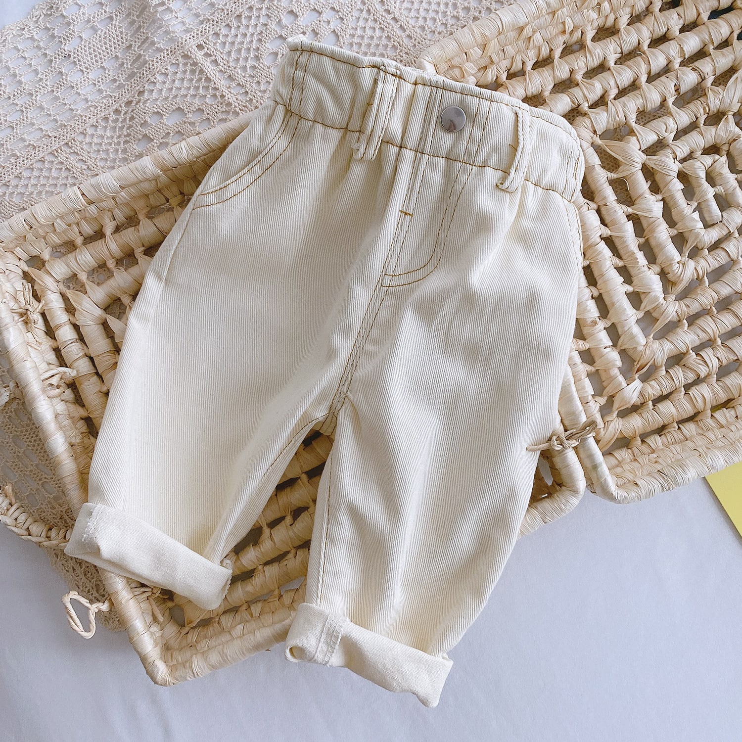 Baby Solid Color Casual High Waist Soft Jeans view 7