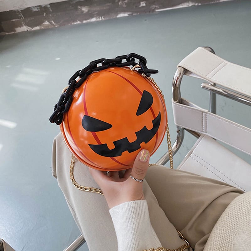 Halloween Cartoon Pumpkin Ball Handbags With Chain Personality Creative Funny Shoulder Bags For Kids Women view 10