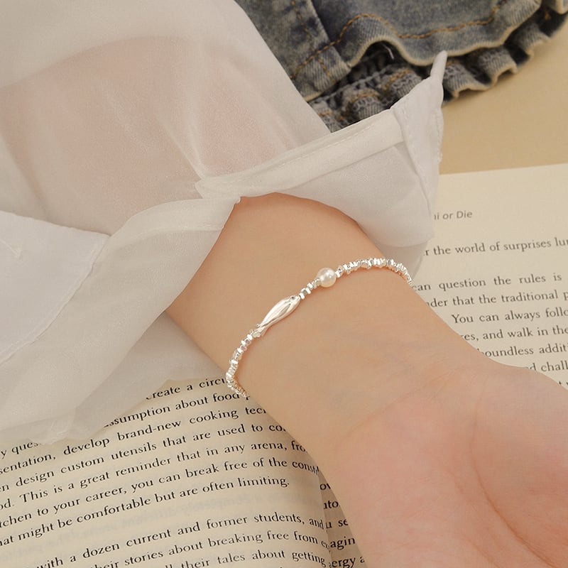 S925 Sterling Silver Little Fish & Broken Silver Pearl Bracelet For Women, New 2025 Design, Light Luxury Niche Exquisite Bracelet view 5
