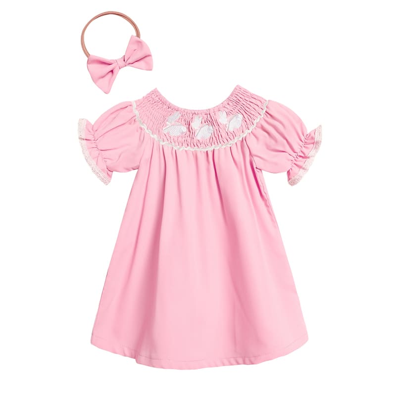 Toddler Girl's Bunny Dress Bow Headband Ruffle Sleeve Smocked Dress With Rabbit Embroidery For Summer view 28