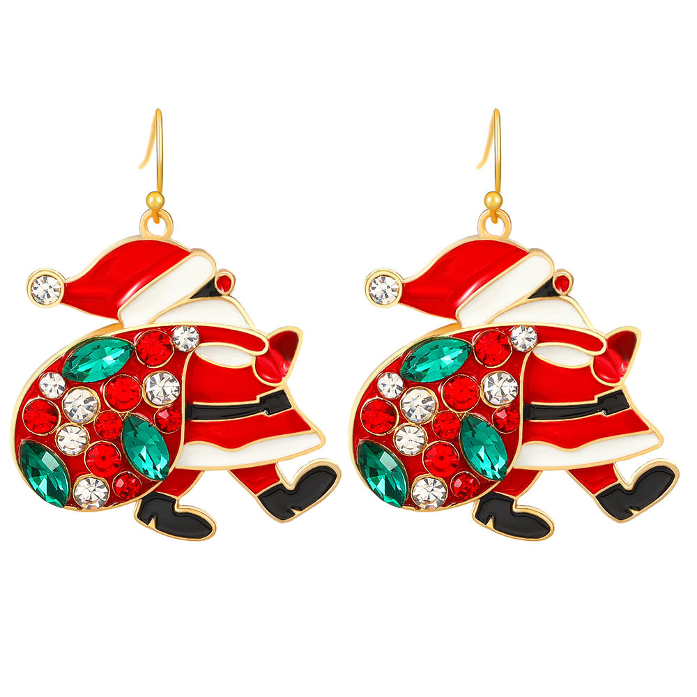 Personalized Cute Santa Claus Earrings With Colorful Rhinestones Ins Fashion Christmas Earrings For Women Jewelry view 2