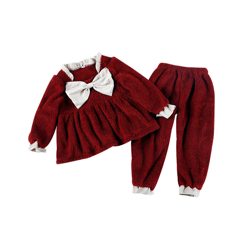Coral Velvet Princess Little Girl Home Service Two-piece Suit view 2