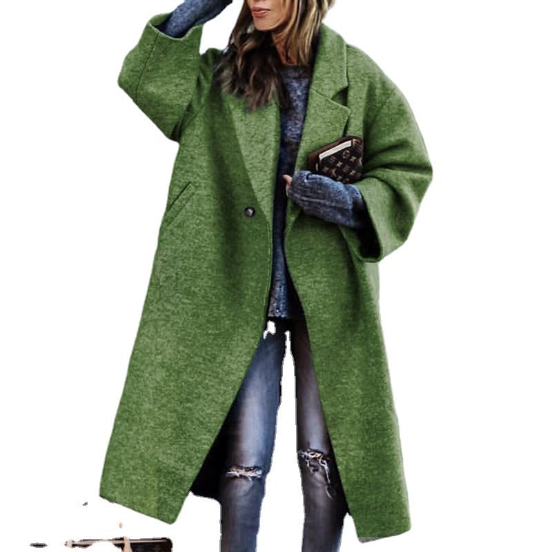 European And American Women's New Long Sleeved Large Woolen Overcoat view 5