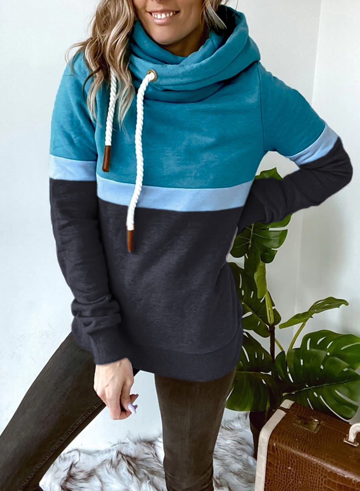 Women's Casual Turtleneck Hooded Sweatshirt view 2