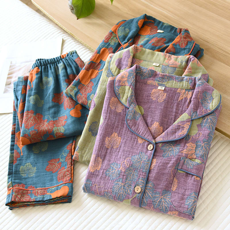 Thin Cotton Gauze Yarn-dyed Jacquard Pajamas Suit For Women view 3