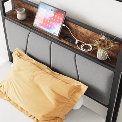Twin Size Bed Frame, Storage Headboard With Charging Station, Solid And Stable, No Box Spring Needed, Easy Assembly view 10