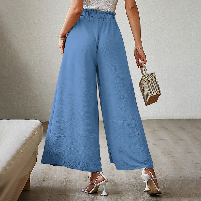 European And American Bow Loose High Waist Pleated Wide Leg Pants view 6