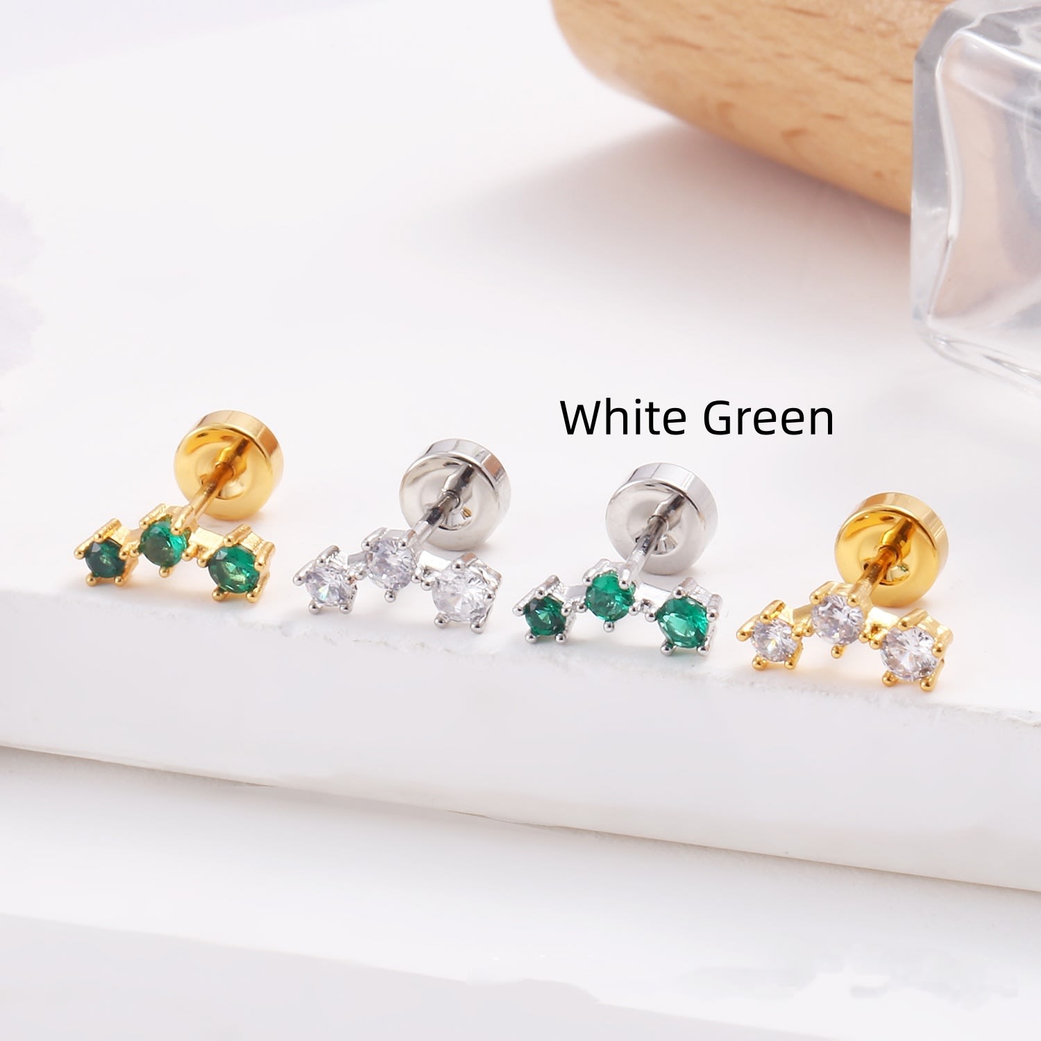 Stainless Steel Lip Studs With Heart-shaped Zircon Earrings view 1
