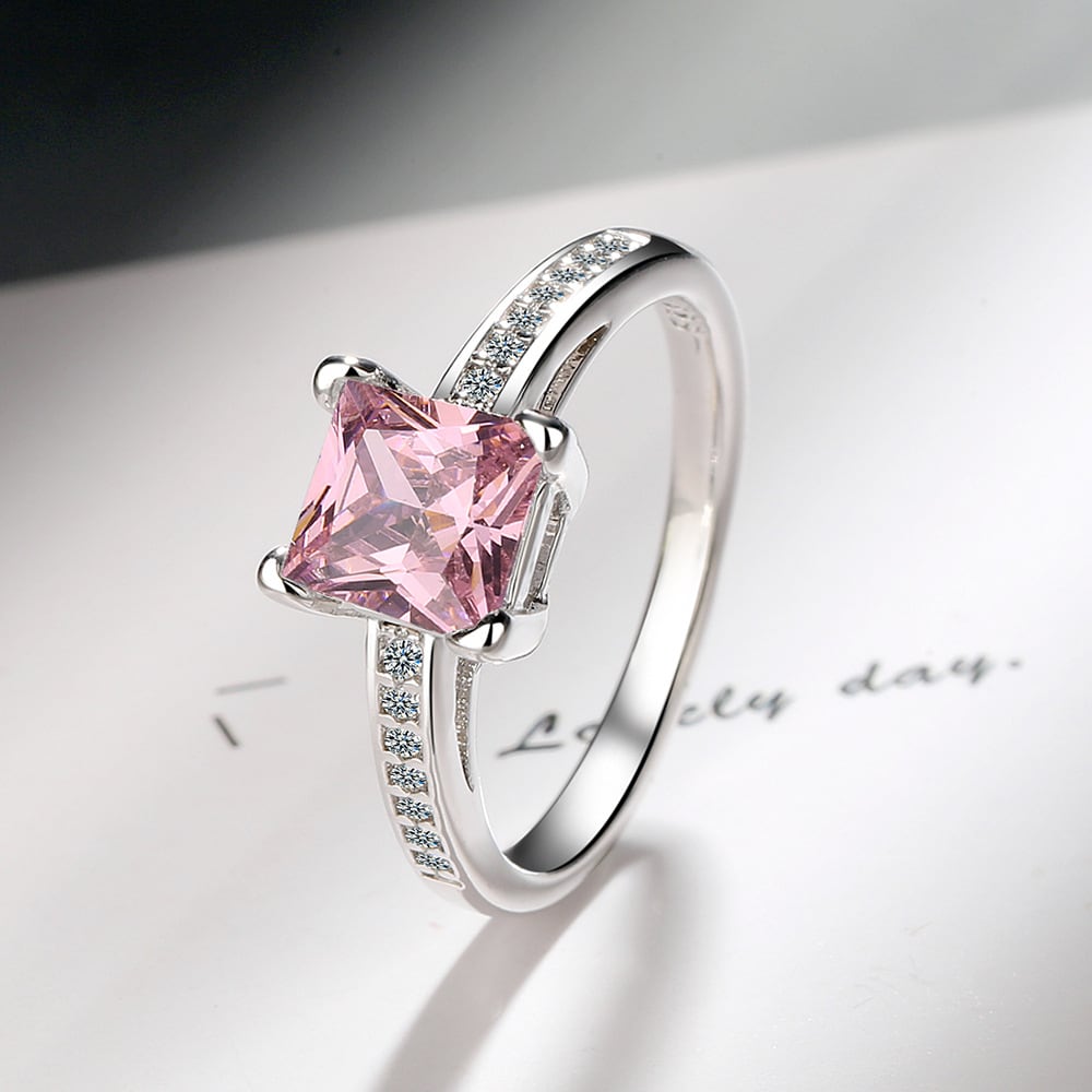 Simple Four-Prong Square Zircon Ring, Princess Cut Engagement Ring, Fashion Jewelry For Cross-Border view 4
