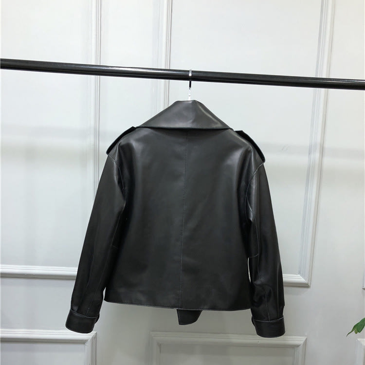 Women's Short Loose Small Leather Jacket view 3
