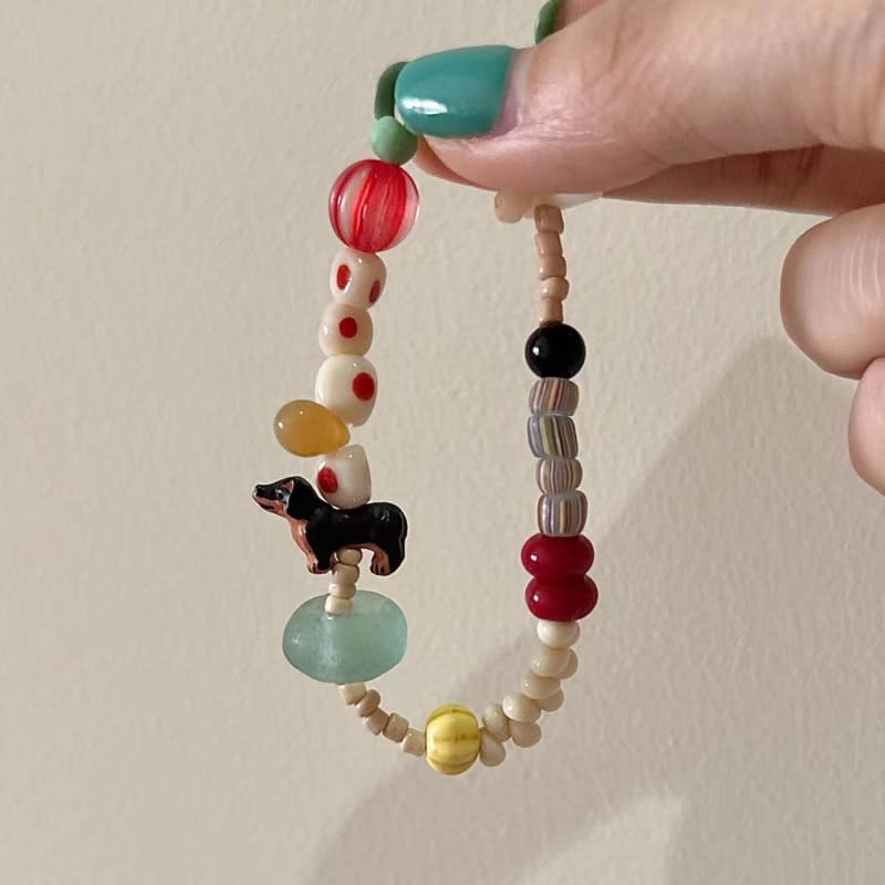 Colorful Dopamine Bead Cute Sausage Dog Bracelet With Niche Appeal view 1