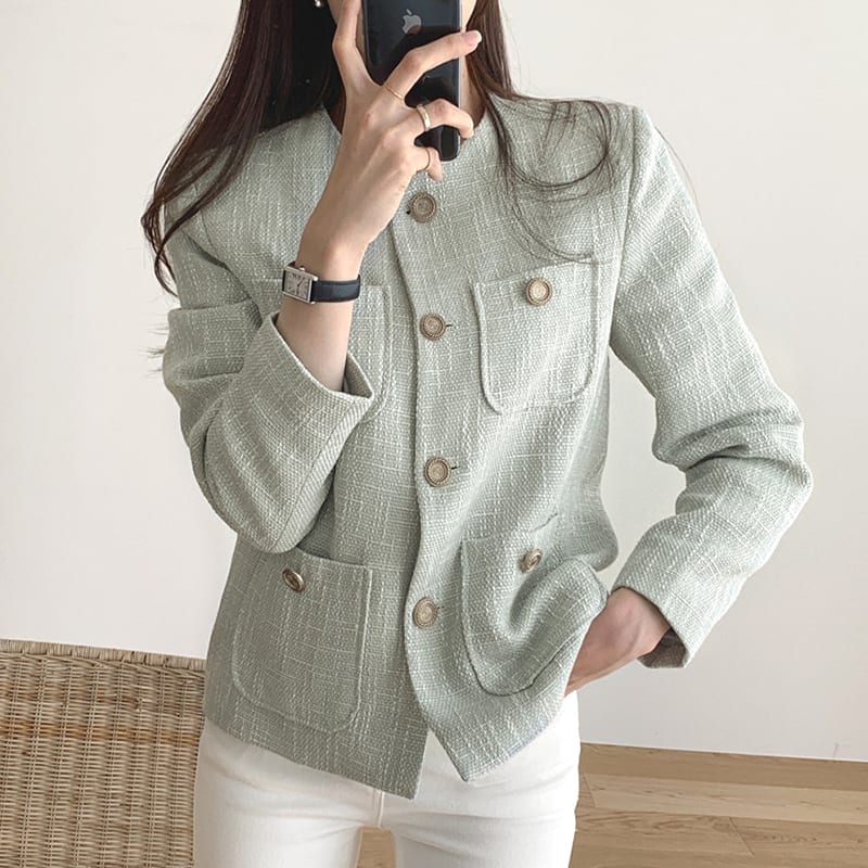 Vitality Girl French Light Mature Temperament Trendy Tweed Top Straight Long Sleeve Short Jacket view 3