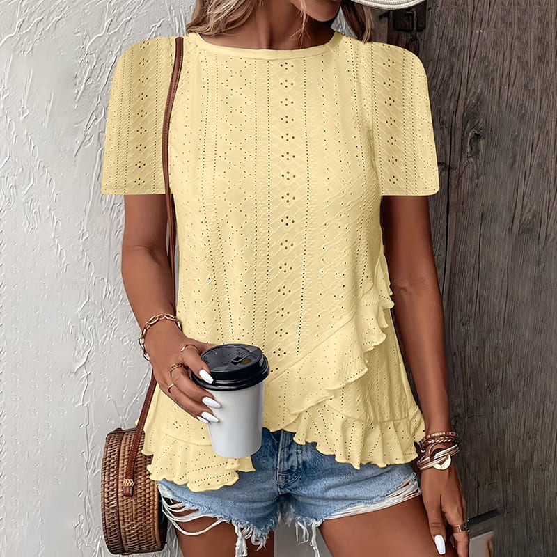 Women's Ruffle Hem Short Sleeve T-Shirt Casual Summer Crew Neck Blouses Top view 13