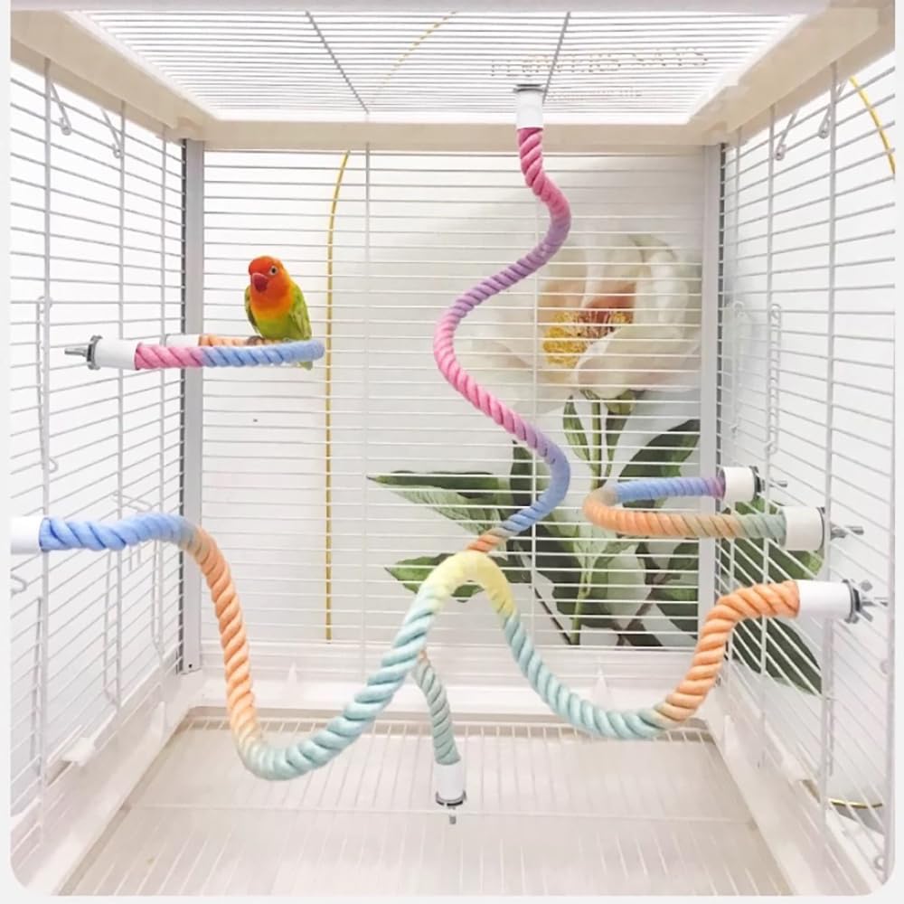 Gradient Colorful Bird Rope Perch Stand For Bird Cages Bendable Climbing Rope Cage Accessory Toy For Cockatiel Parakeet Sugar Glider view 4