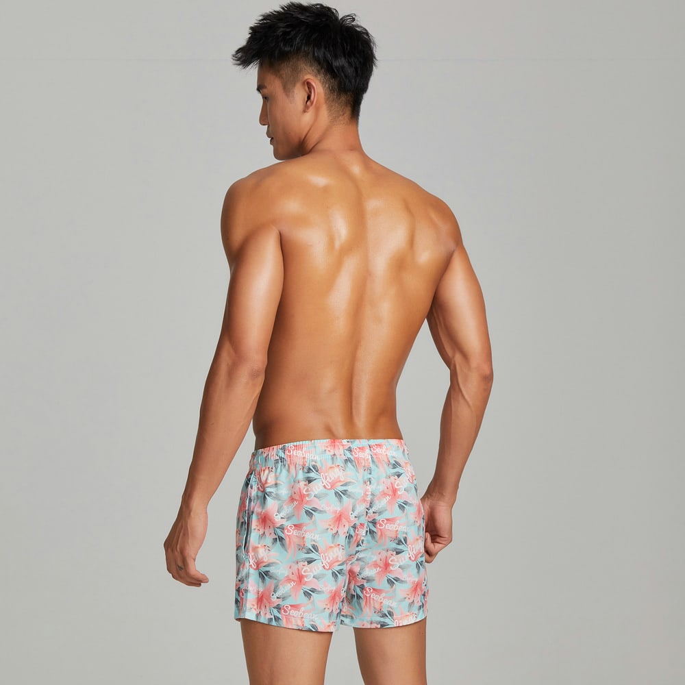 Men's Beach Pants Peach Fur Fashionable Printed Lily