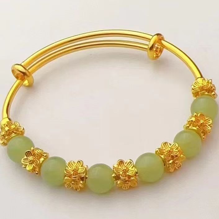 Brass Gold-plated Chalcedony Flower Pull Bracelet Hand Accessory Ancient Style Women's Light Luxury Versatile High-end Feeling Bracelet view 4