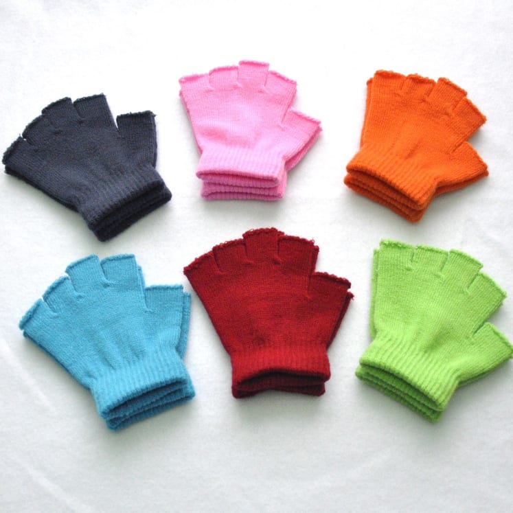 Children's Solid Color Needle Warm Half-finger Gloves view 7