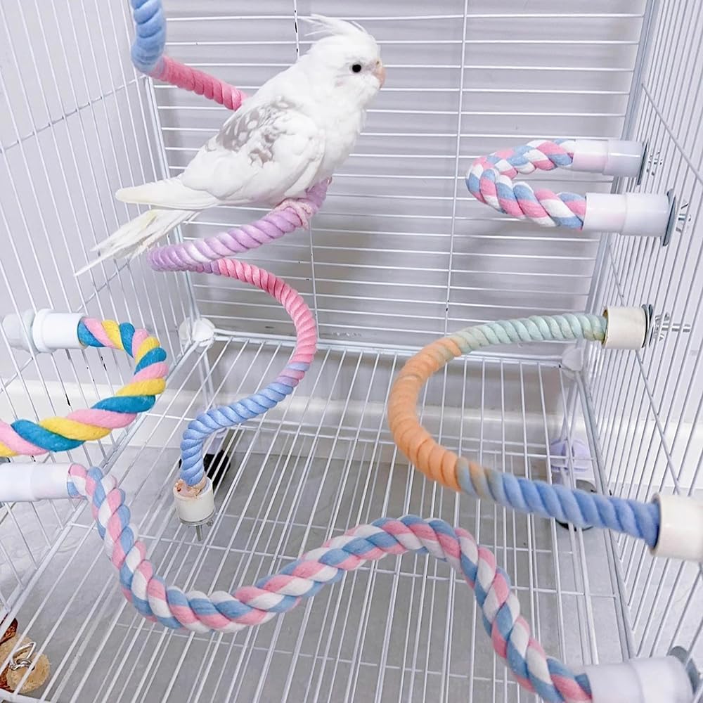 Gradient Colorful Bird Rope Perch Stand For Bird Cages Bendable Climbing Rope Cage Accessory Toy For Cockatiel Parakeet Sugar Glider view 8