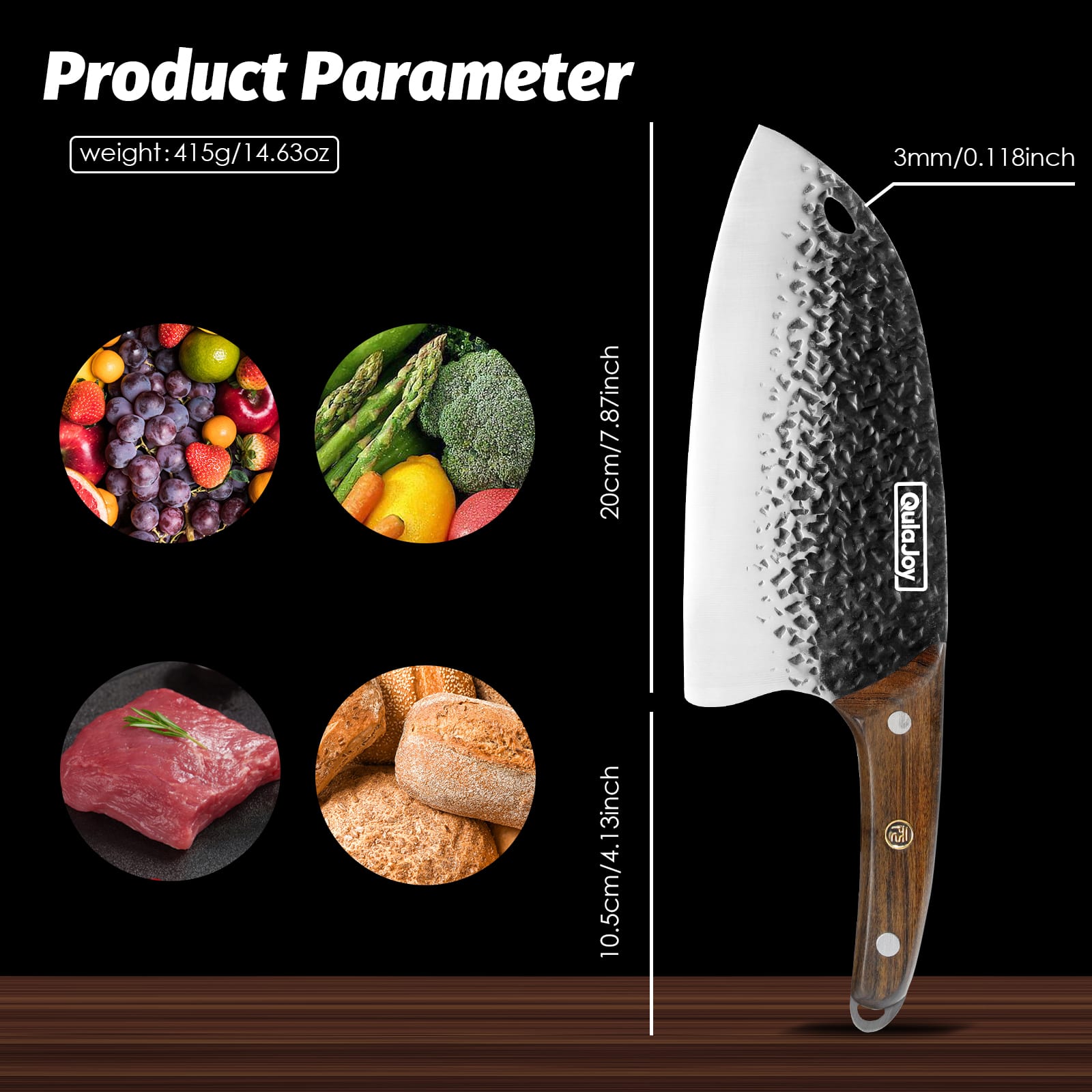 Qulajoy Meat Cleaver Knife - 7.3 Inch High Carbon Stainless Steel Butcher Knife For Meat Cutting Slicing Vegetables- Professional Chopper Knife For Home Kitchen Chef Knife view 4