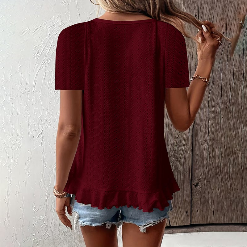 Women's Ruffle Hem Short Sleeve T-Shirt Casual Summer Crew Neck Blouses Top view 14