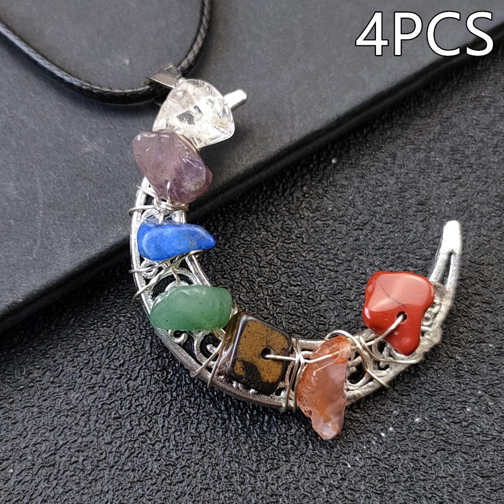 Crystal Stone Seven Chakras Moon Pentagram Necklace view 19