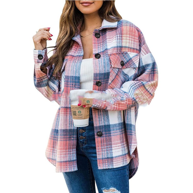 Flannel Jacket Casual Check Button Down view 3