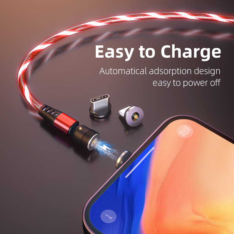 540 Rotate Luminous Magnetic Cable 3A Fast Charging Mobile Phone Charge Cable For LED Micro USB Type C For I Phone Cable view 17