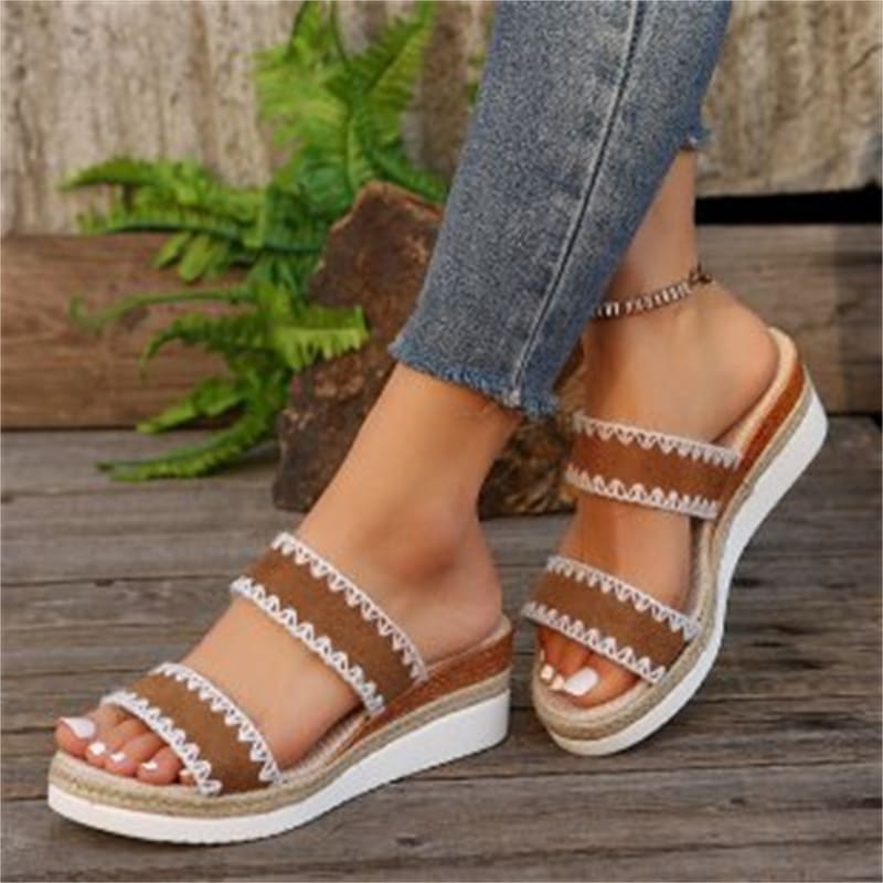 New Hemp Rope Woven Wedge Slippers Summer Ethnic Style Sandals Double Wide Strappy Shoes For Women view 9