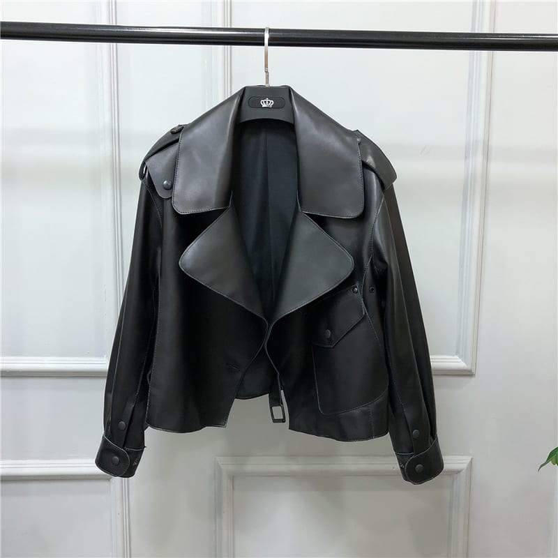 Women's Short Loose Small Leather Jacket view 2