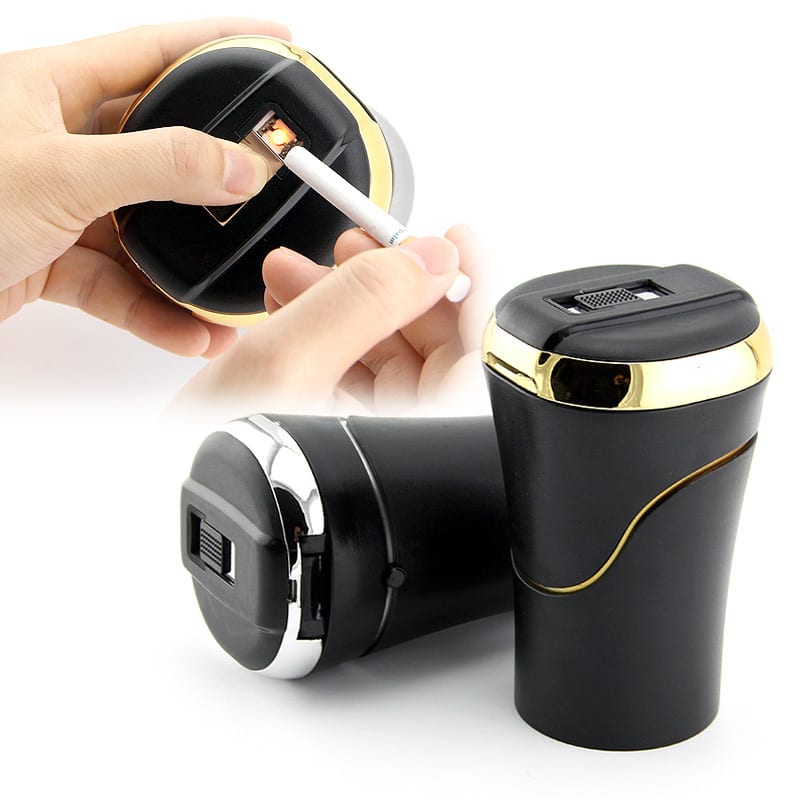 Push-pull Lighter Accessories Smokeless Detachable USB Rechargable Car Ashtray Home Portable Smell Proof With Lid LED Blue Light view 3