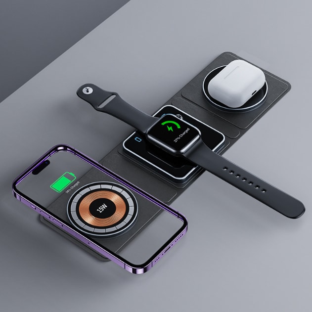 3 IN 1 Magnetic Folding Wireless Charger Station For IPhone Transparent Fast Charging For IWatch And Airpods view 5