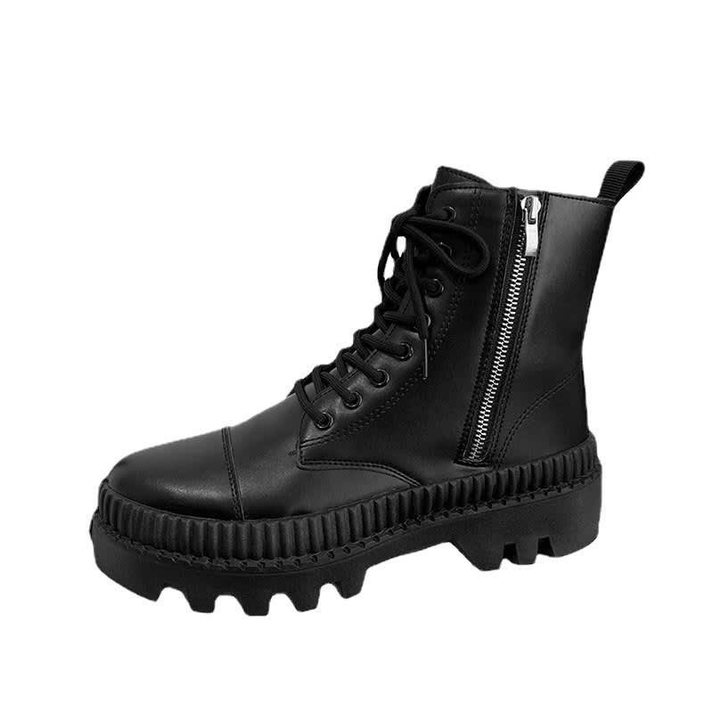 Fashionable And Simple Men's High-top Side Zipper Leather Boots view 4
