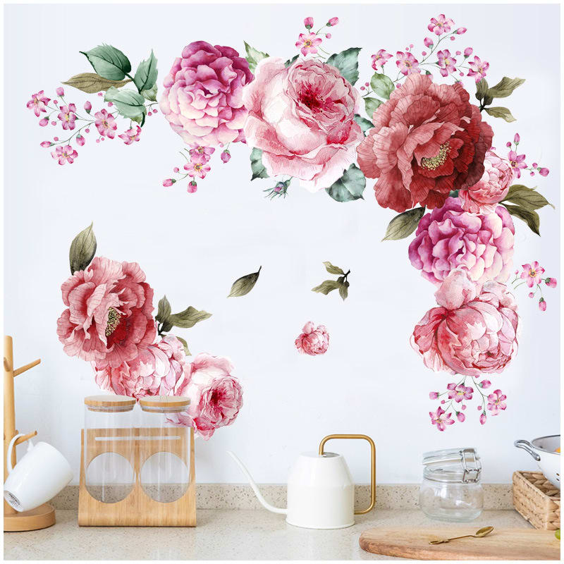 Home Wall Living Room Decoration Watercolor Peonies Flower Decoration Stickers view 2