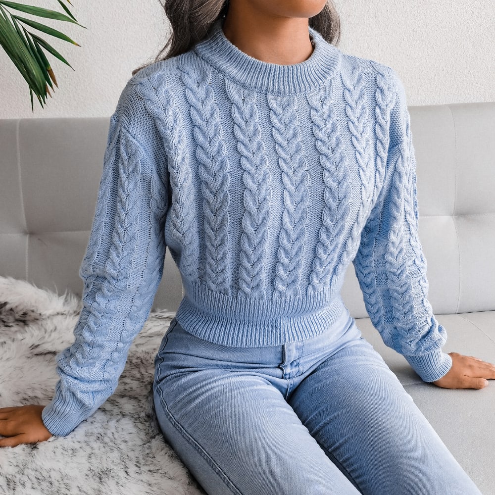 Cable Knit Waist Cinched Cropped Sweater view 2