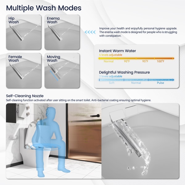 Smart Toilet With Side Knob Adjustable Heated Seat, Water Temperature And Pressure Adjustment Function, Portable Toilet With Automatic Nozzle Cleaning Function, Cannot Be Shipped On Weekends view 5