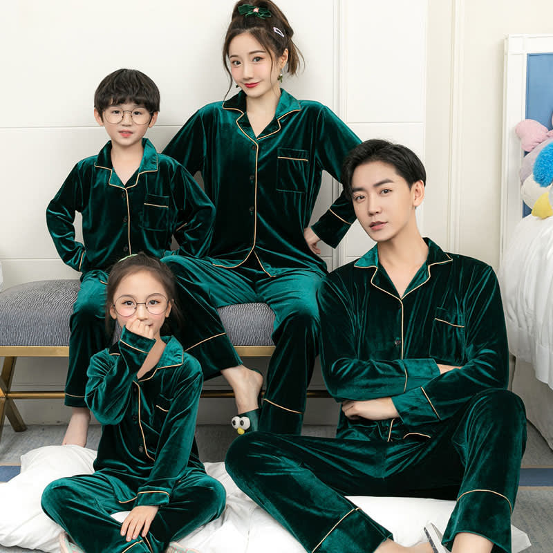 Gold Velvet Simple Solid Color Large Size Parent-child Pajamas view 2