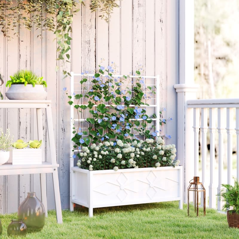 Outdoor Planter Box Galvanized Raised Garden Bed With Trellis For Climbing Vines view 5